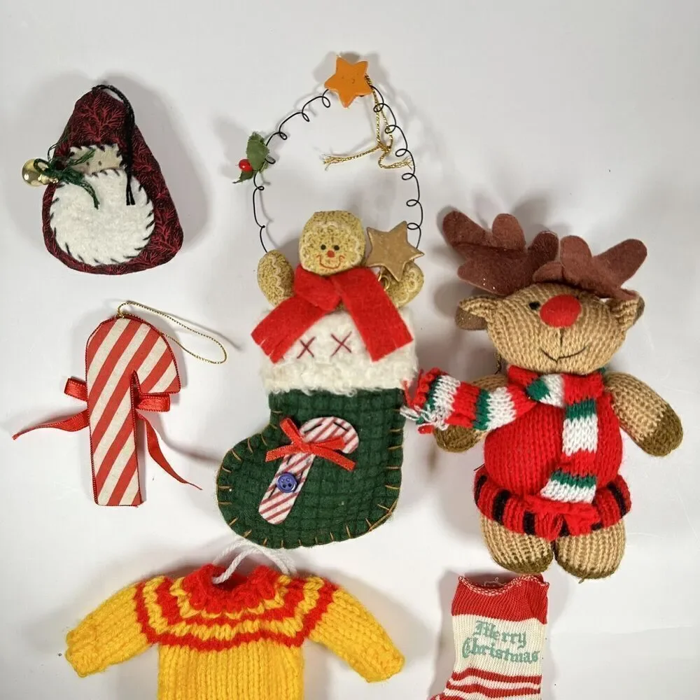 Vintage Christmas Tree Ornaments‎ Mixed Felt Plush Yarn Lot Stocking Gingerbread